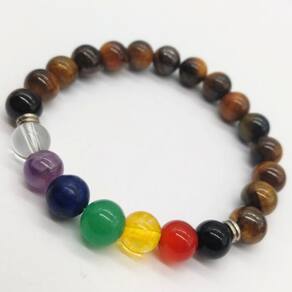 Pulseira de Pedra Olho de Tigre com 7 chakras