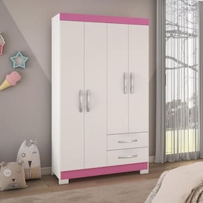 Guarda-roupa Solteiro 4 Portas 2 Gavetas Viena Branco/rosa