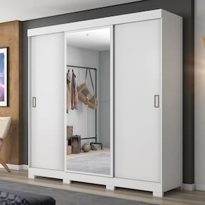 Guarda-roupa Casal Espelho 3 Portas 4 Gavetas Londres Branco