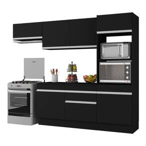 Armário De Cozinha Compacta 4 Peças Com Rodapé Mp2176 Made Multimóveis Preto/branco Preto/branco