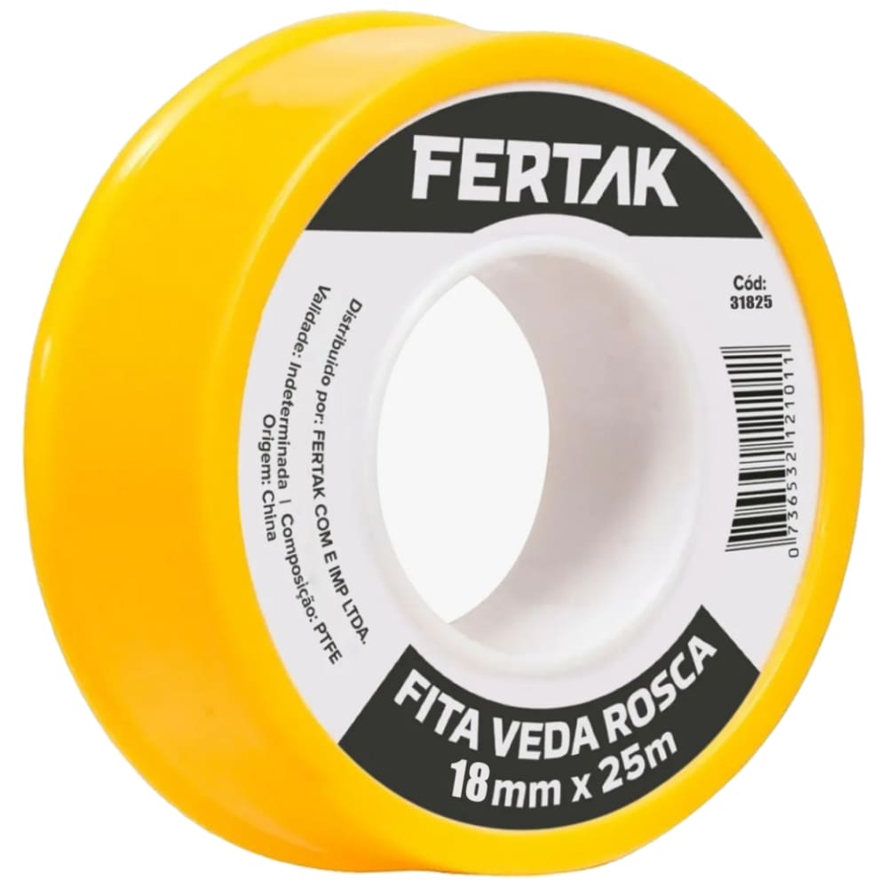 Fita Veda Rosca 18 mm x 25 m Branca - Água Quente ou Fria