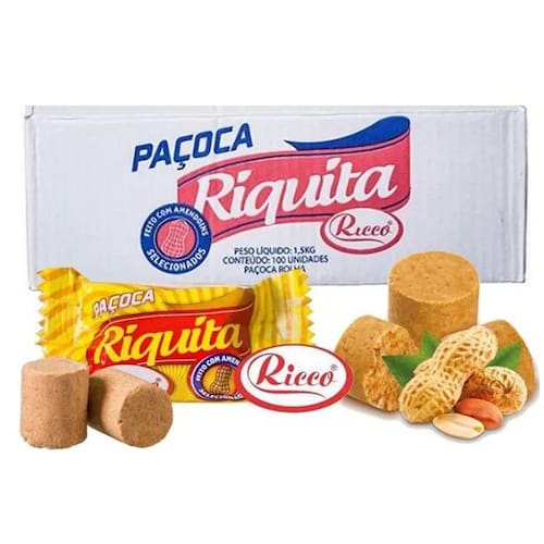 Paçoca Riquita C/ 100 Unid Ricco 1,5kg Paçoca de Rolha - Tipo Paçoquita