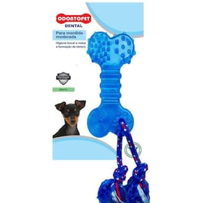 Brinquedo Mordedor de cachorro super resistente Odontopet Osso Flat com corda Aroma de Menta