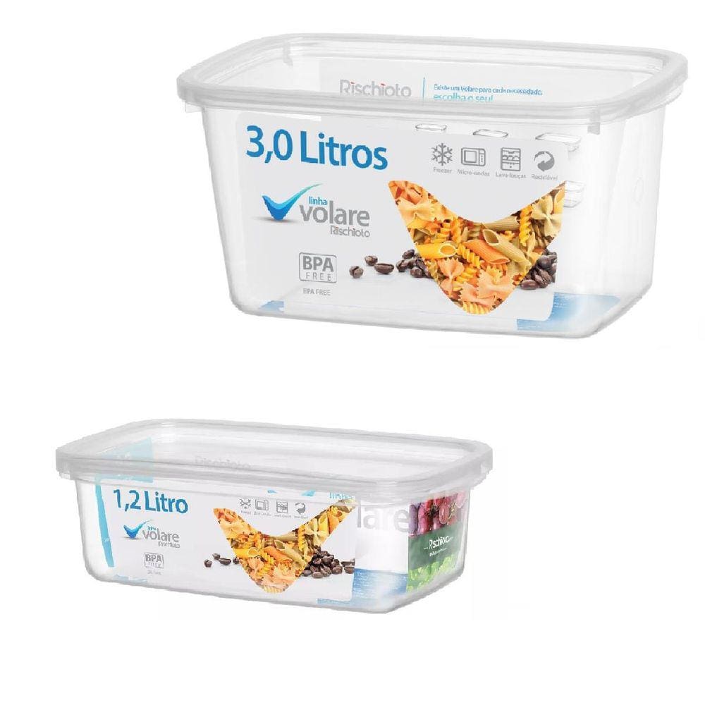Kit Pote Retangular 1,2L E Pote Retangular 3L Rischioto