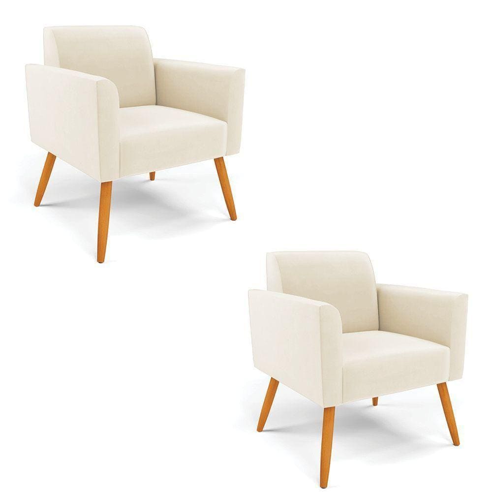 Kit 2 Poltronas Pés Palito Castanho Marisa Veludo D03 - D\`rossi Cor Bege