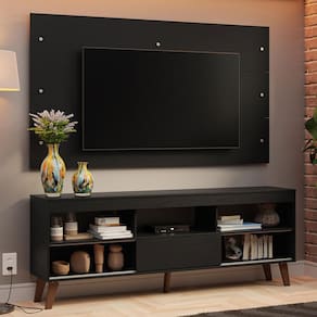 Rack com Painel para TV até 65 Polegadas com Pés Preto Texas Madesa