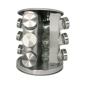 Porta Temperos Giratório 12 Potes Vidro Carrossel Aço Inox
