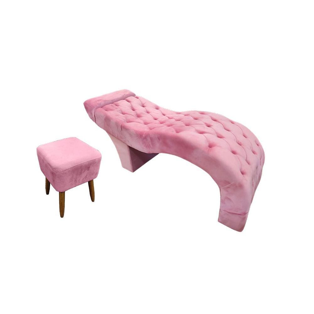 Kit Maca Curva Estética Estofada Capitonê Com Banqueta Para Salão Sobrancelha Cílios Veludo Rsa Ch