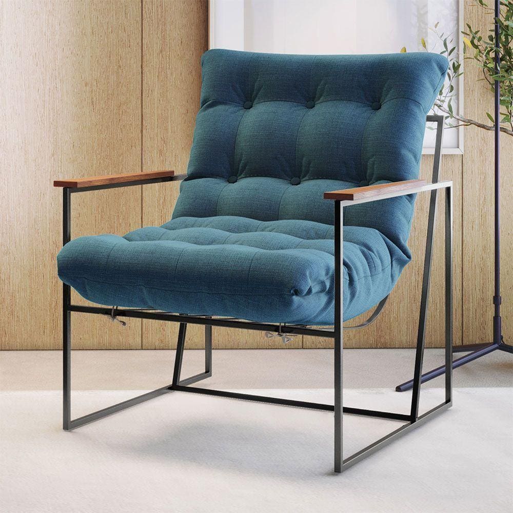 Poltrona M03 Em Linho Mais Decor Preto/azul