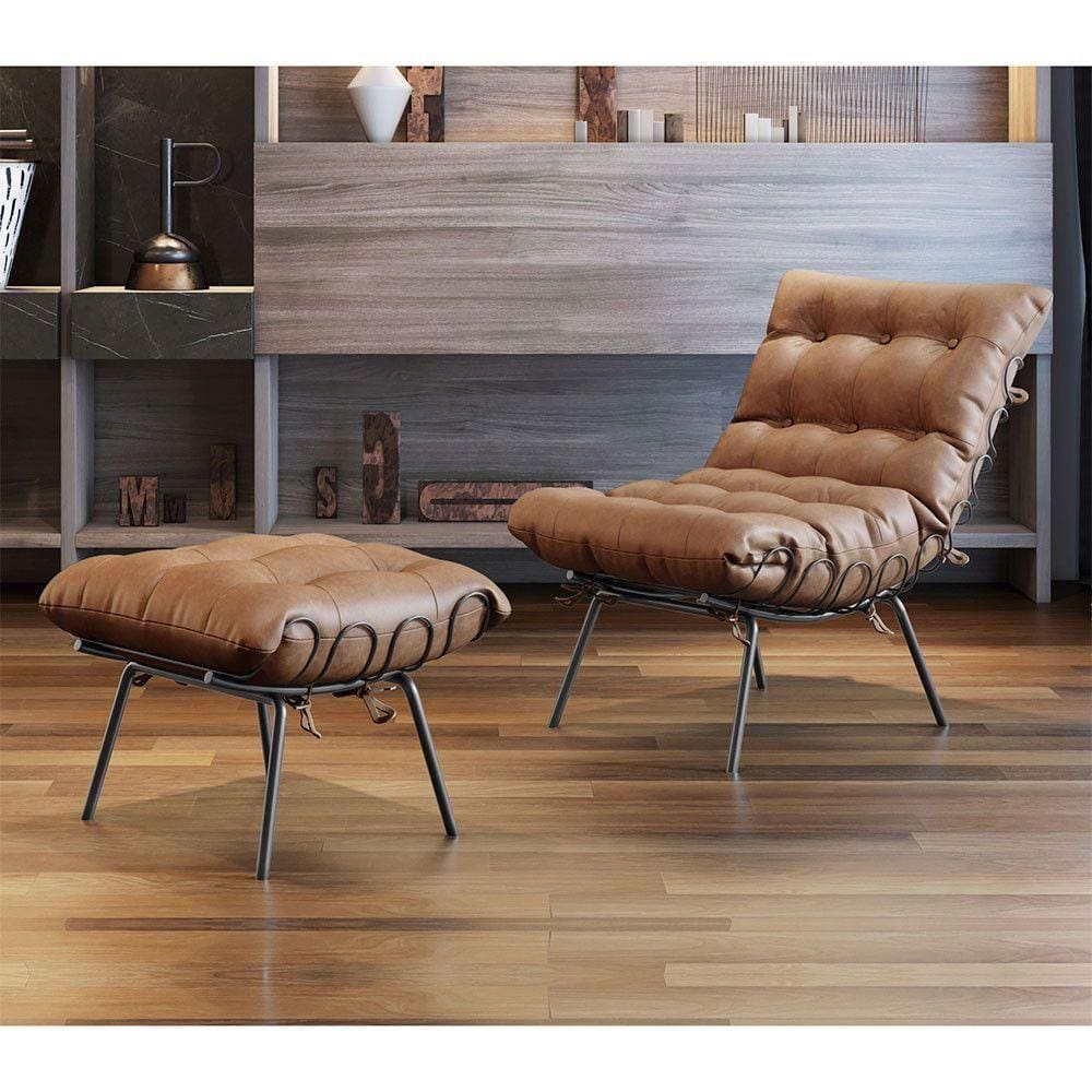 Poltrona E Puff M07 Estrutura Em Ferro Mais Decor Preto/marrom