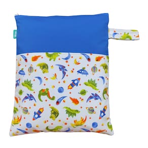 Saco Impermeável Grande Organizador Fralda Roupa Suja Limpa - Dino Espacial Azul