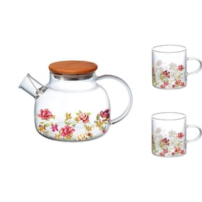 Kit para Chá Café Chaleira Vai ao Fogo 1L e 2 Canecas 125ml