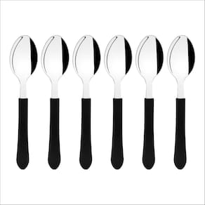 Kit 6 Colher de Mesa Tramontina Leme Inox Cabo Preto