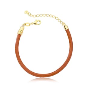 Pulseira de Couro Natural Caramelo Revestida em Ouro