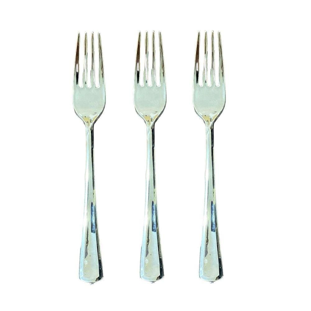 Kit 24 Garfos Descartáveis De Luxo Em Plástico Prata 18Cm