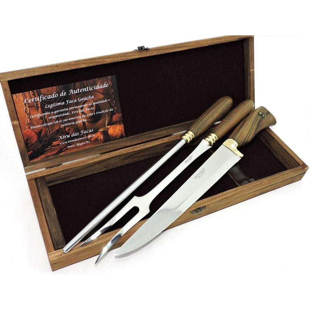 Kit Churrasco Gourmet: Faca Chaira Garfo c/ Estojo - 10 pol