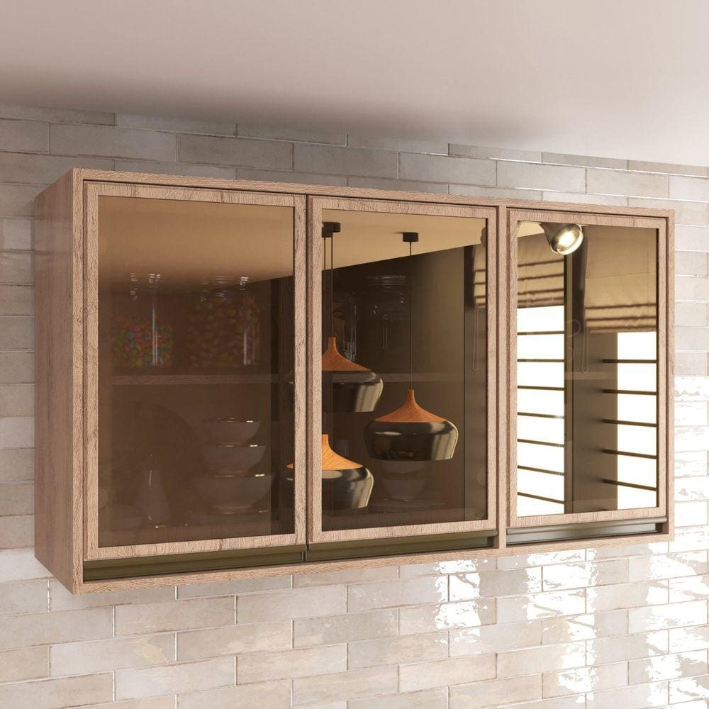 Armário de Cozinha Aéreo 120cm 3 Portas New Atena Salmão/Nude