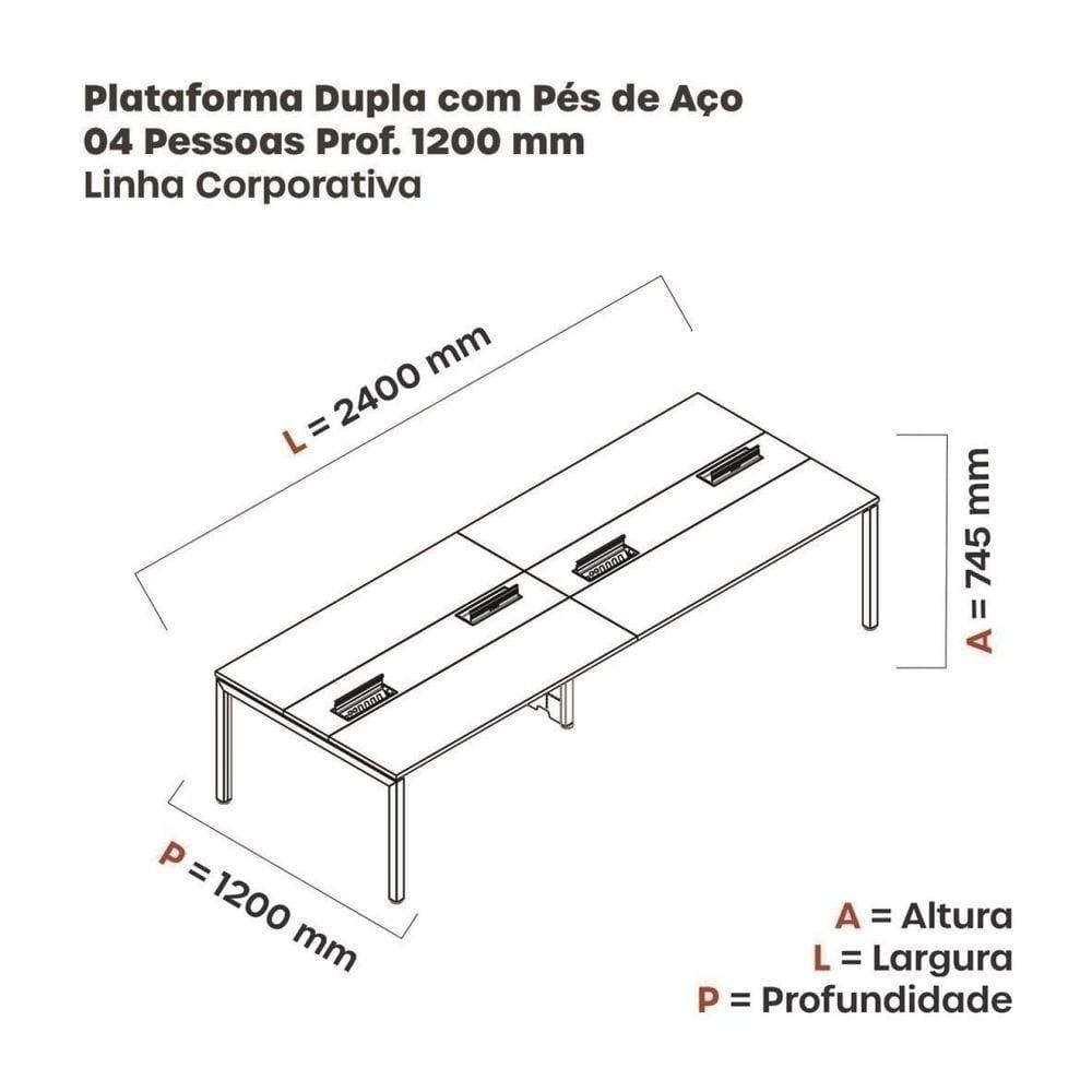 Mesa de Plataforma dupla para 4 Pessoas Corporativa 120X120/4P PDC12/12/4P Grafito/Preto