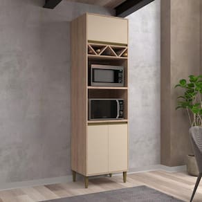 Torre Quente 3 Portas 2 Nichos Para Forno com Garrafeiro New Atena Salmão/Nude