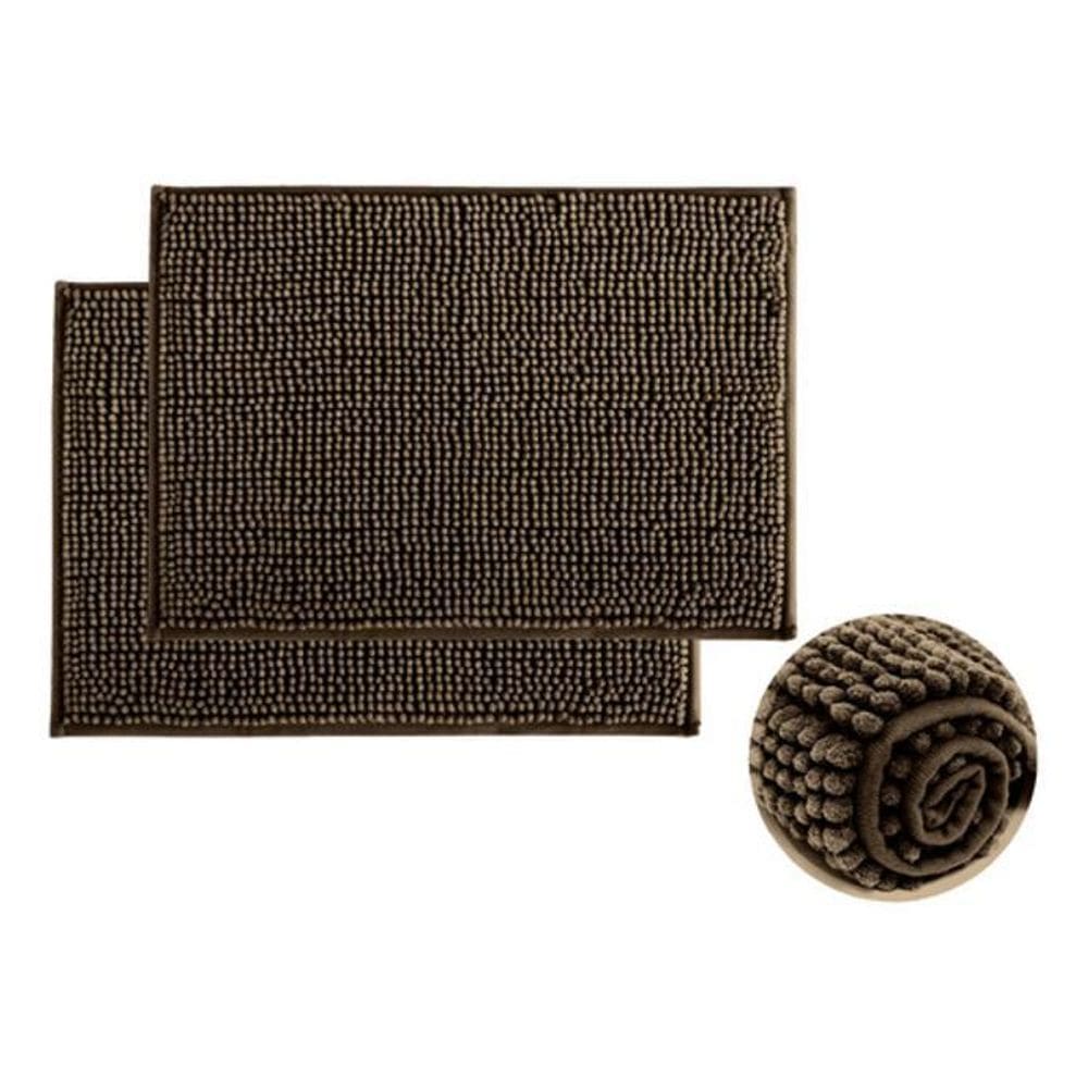 2 Tapete Antiderrapante Macarrãozinho 40Cm X 60Cm - Marrom