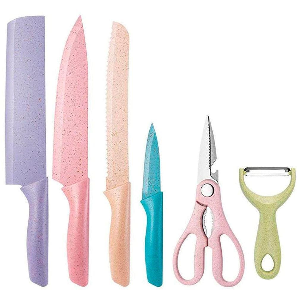 Conjunto Jogo De Facas Inox Profissional Colorido 6 Pçs Chef