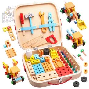 Kit de ferramentas para crianças Tooysea Wooden Toddler com caixa de ferramentas 52 unidades