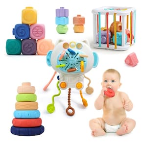 Brinquedo CUTE STONE Baby de 6 a 18 meses com brinquedos para dentição e empilhamento