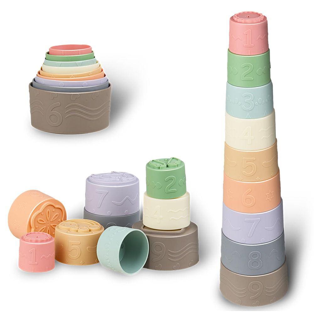 Copos empilháveis de silicone macio Teething Toys para bebês