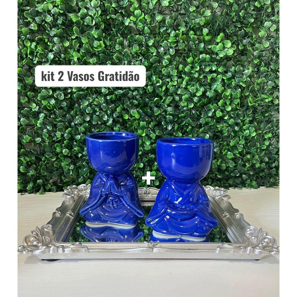 Kit 2 Vasos em Porcelana Orando, Para Planta 19x10cm Decoração de Ambiente