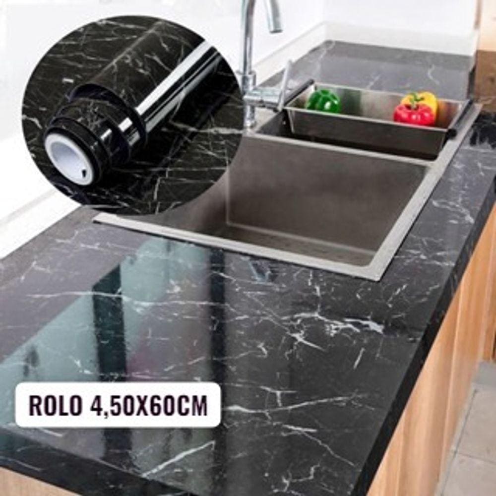 Papel de Parede de Mármore Preto Brilhoso ou Branco Gelo Alto Brilho Autocolante Impermeável Bancada Cozinha Banheiro e