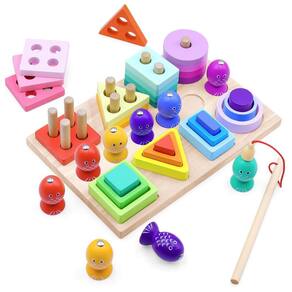 Brinquedo de classificação e empilhamento Humerry Wooden para crianças de 1 a 3 anos