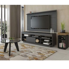 Conjunto Sala de Estar Rack com Painel para TV até 60 Pol com Mesa de Centro e Mesa de Apoio Treviso Preto
