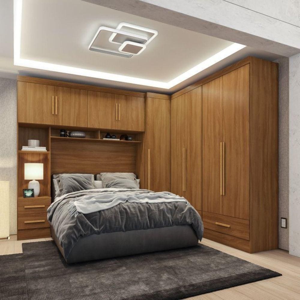 Quarto Modulado Casal Completo 4 Peças 5 Portas 4 Gavetas Com Maleiro Smart Plus Cinamomo