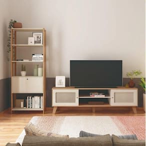 Conjunto Sala de Estar Rack 2 Portas com Estante Match Carvalho/Off White