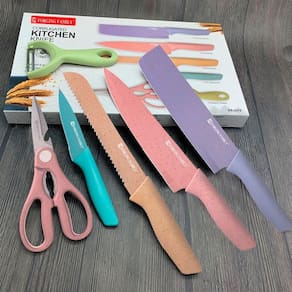 Kit Jogo De Facas Coloridas 6Pcs Chef Cozinha Churras Cor Va