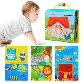 Brinquedo para livros para bebês URMYWO de 0 a 18 meses com Mirror Squeaky Sounds