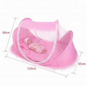 Berço Portatil Anti Mosquito Rosa Cortinado