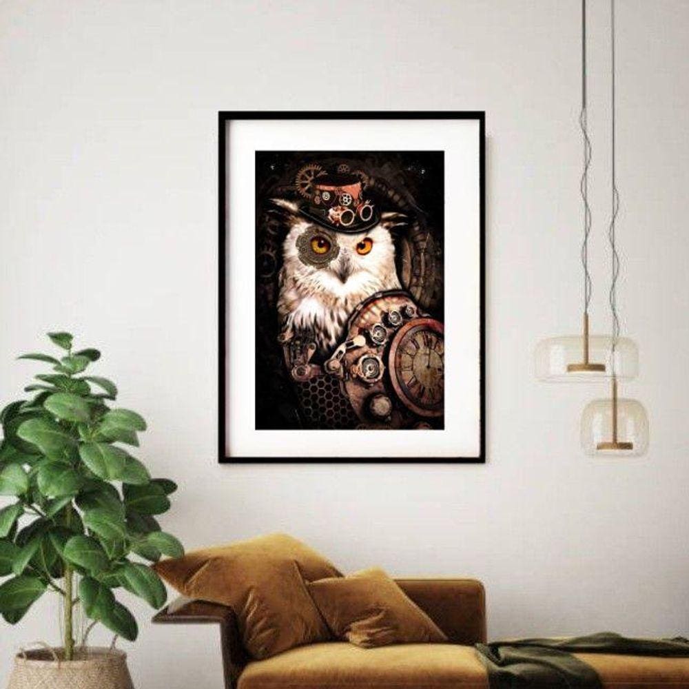 Quadro Coruja Mecânica - 60X48Cm