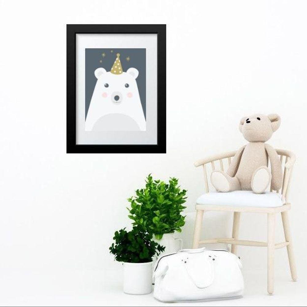 Quadro Infantil Urso Branco E Cinza - 60X48Cm