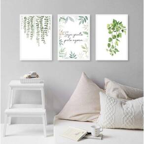 Kit 3 Quadros Decorativos Seja Grato - Plantas 45X34Cm Vidro