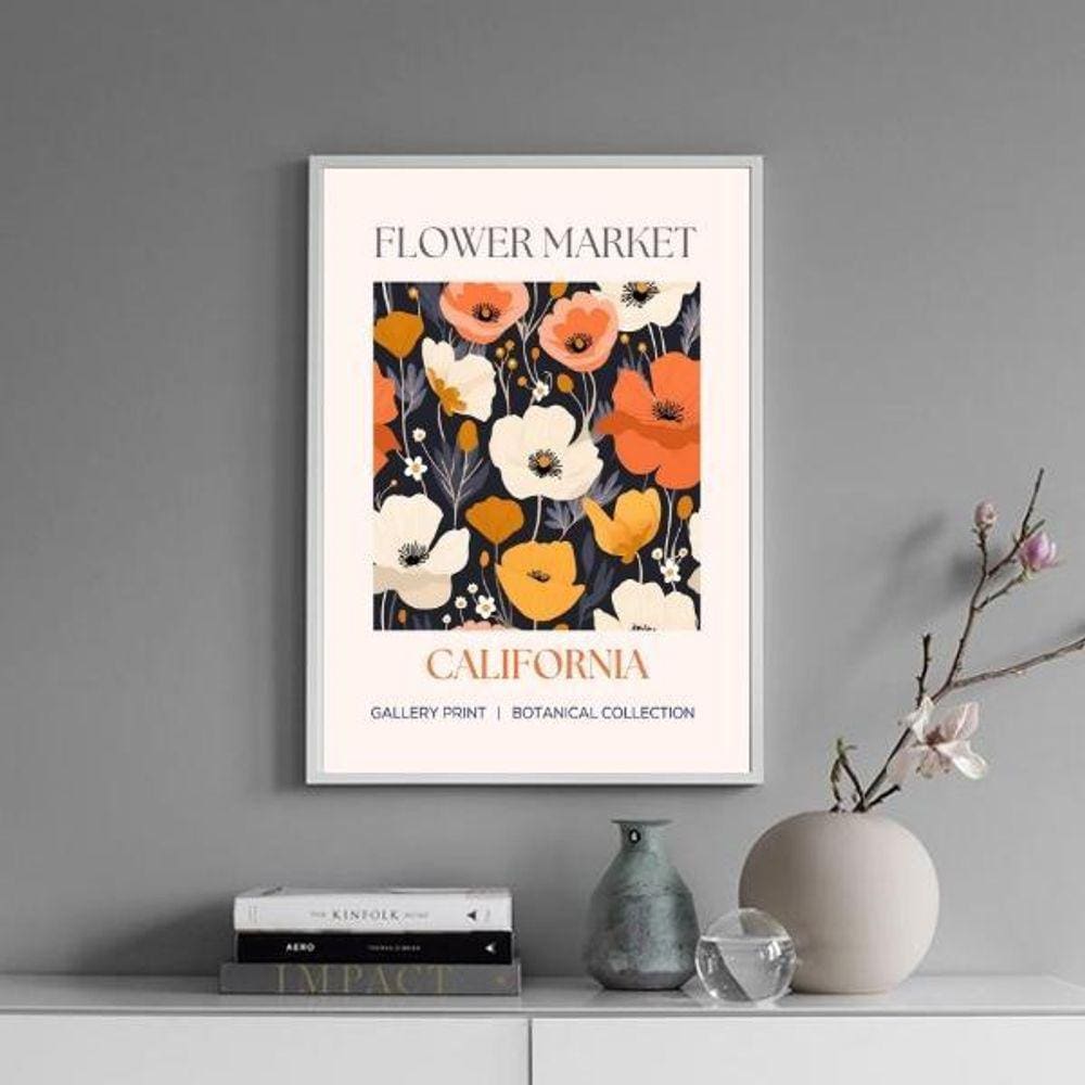 Quadro Poster Flower Market - California 45X34Cm - Com Vidro