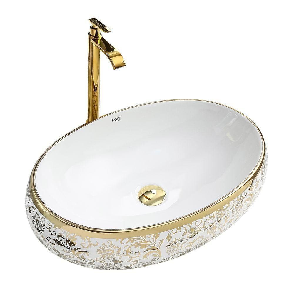 Kit Cuba Pia Louça Cerâmica Banheiro Dourado C/ Torn E Válv