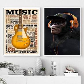Kit 2 Quadros Music Life - Chimpanzé 24X18Cm - Com Vidro