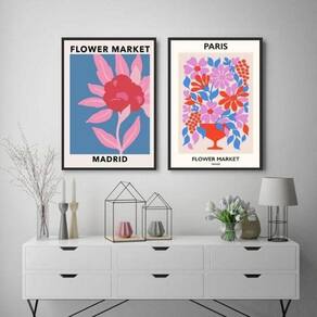 Kit 2 Quadros Flower Market - Madrid E Paris 45X34Cm