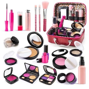 Kit de maquiagem para meninas BYTEWAR Pretend Play com bolsa de cosméticos