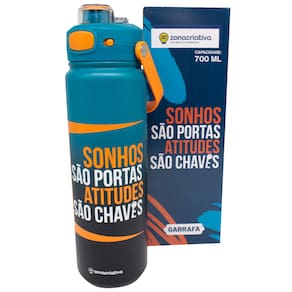 Garrafa Frase Sonhos Atitudes Térmica 6 Horas Quente Gelada Grande Azul 700ml Com Alça Trava Segurança