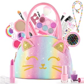 Kit de maquiagem Smallzi Kids com bolsa para gatos lavável para meninas de 3 a 12 anos