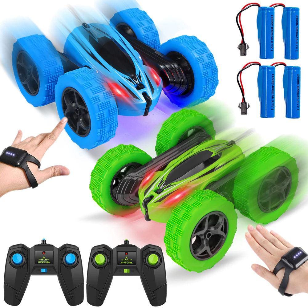 RC Stunt Car Tackview 4WD, dupla face, giratório de 360°, pacote com 2 unidades