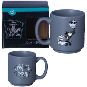 Mini Caneca Jack Skellington Cinza Café Expresso Empilhável Cerâmica 100ML Oficial O Estranho Mundo De Jack Disney