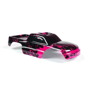 Carroçaria de carro RC personalizada em rosa choque sobre preto para estampagem de 1/10